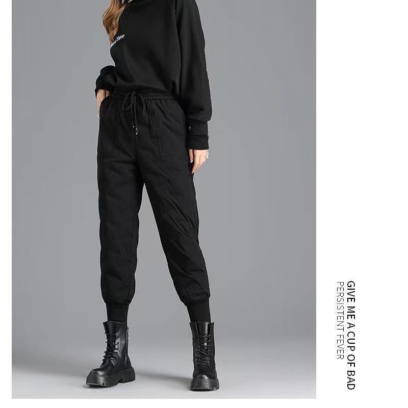Women Winter Sports Pant Solid Color Elastic Waistband Leisure Versatile Pants Warm Comfortable Trousers