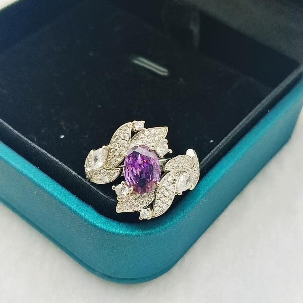 Bright And Colorful Imitation Amethyst Citrine Open Ring Female, Leaf-Shaped Diamond Ring