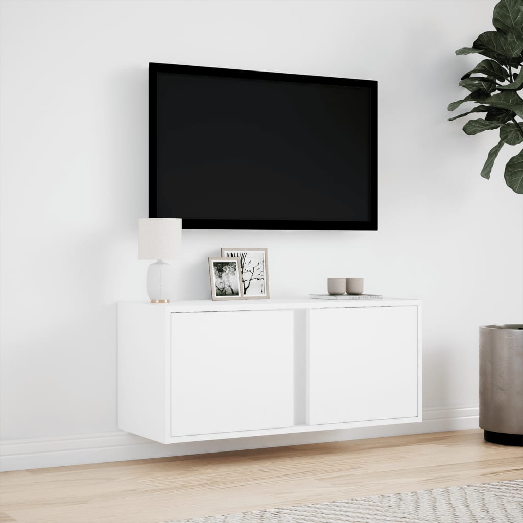 White Wall Mounted TV Cabinet with LED Lighting 80 x 31 x 35 cm