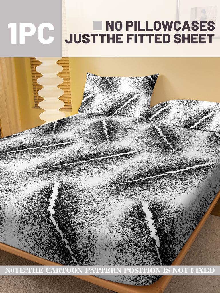 1 Cartoon Fun Printed Matte Fitted Sheet, Bedroom Printed Bed Cover, Bedding (Excluding Pillowcases)