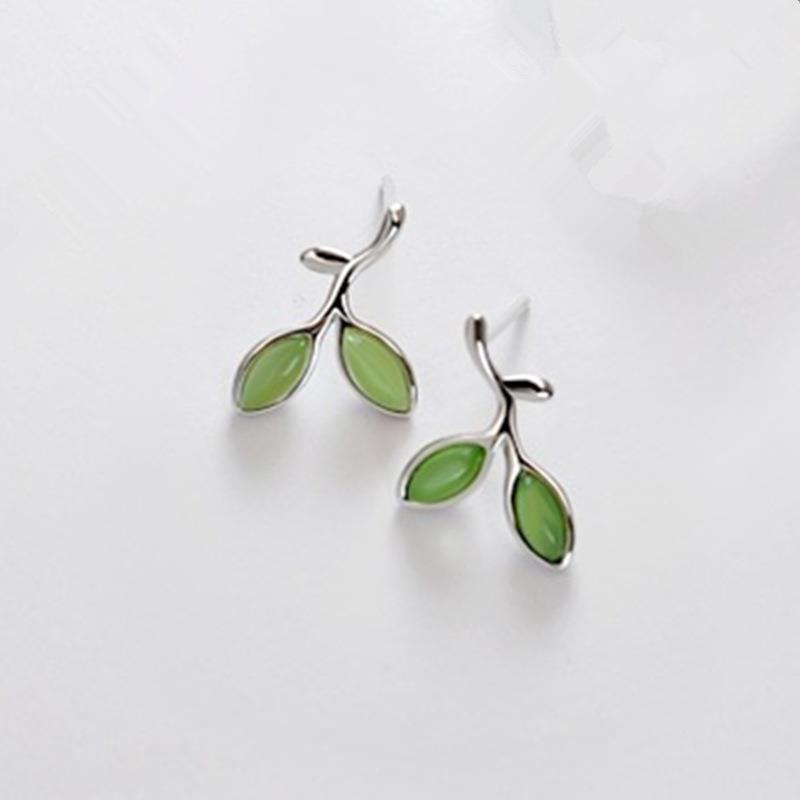 

Cute Green Leaf Opal Stone Bracelet for Women Charm Fashion Spring Sprout Rings Necklace Earring Jewelry Set Anniversary Gift