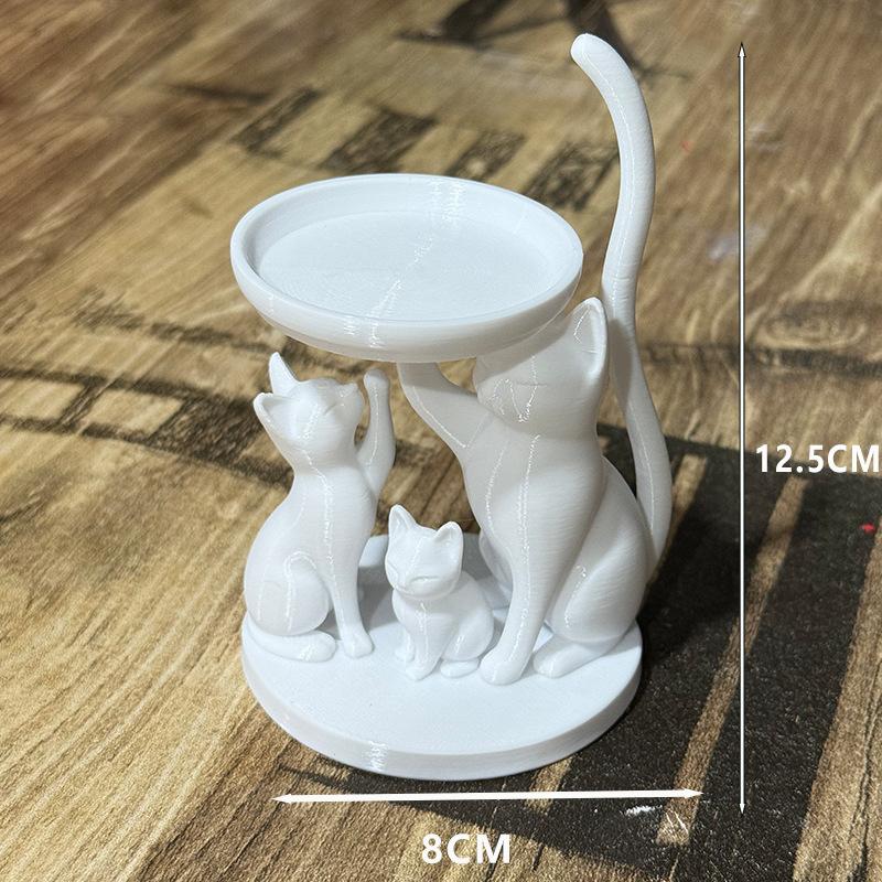 Whimsical 3D Printed Black Cat Family Storage Tray - Set of 3 Cats for Jewelry & Keys