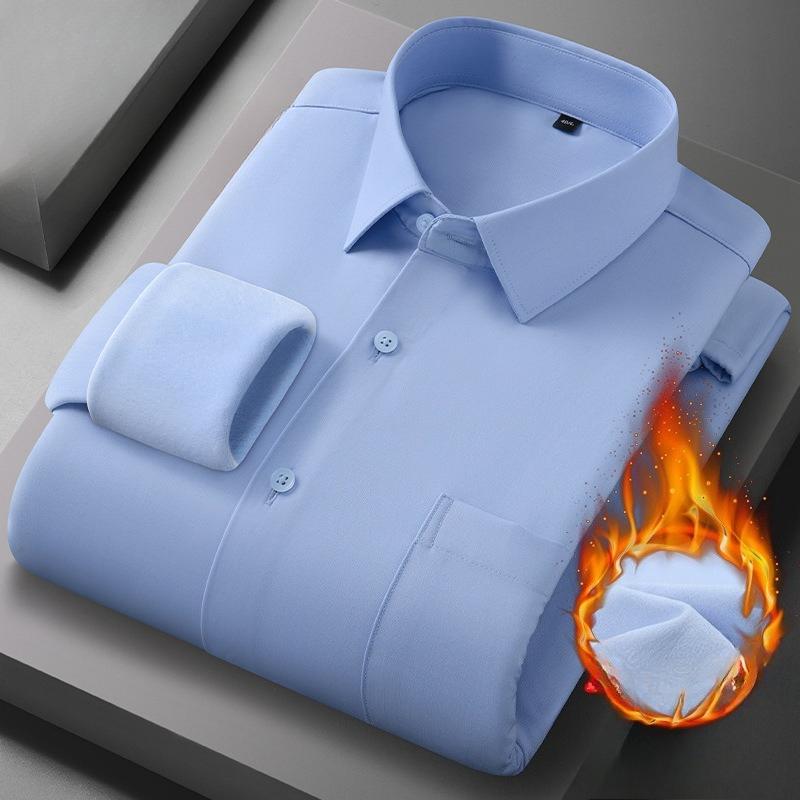 Men's Winter Sherpa Lined Shirts Long Sleeve Button Down Fleece Dress Shirts for Men Business Casual Warm Comfortable Thermal Shirt With Pockets