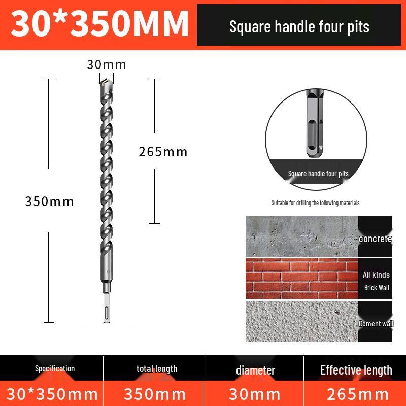 Blue Sheng High-Impact Hammer Drill Bit, Round/Square Shank for Concrete Wall Penetration, Electric Hammer, High Hardness