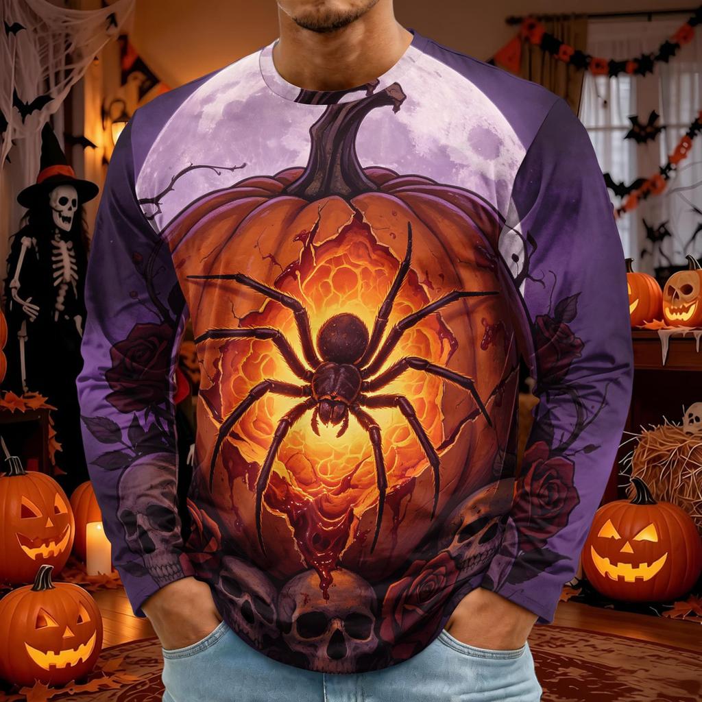 Men's Halloween Printed Neck Long Sleeve Shirt