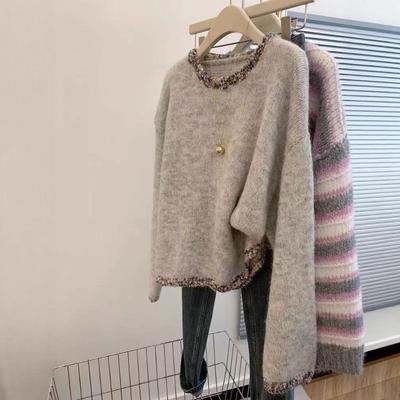 Pull rétro col en V abricot ample doux cireux style décontracté haut pull tricoté épais pour femme haut