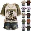 Women's Fashion Casual V-Neck Short Sleeve Halloween Print T-Shirt with Raglan Sleeves