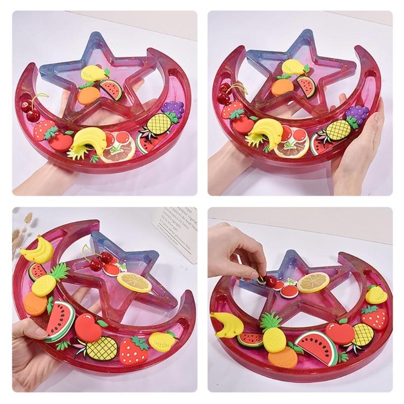 Moon Star Tray Resin Mold Silicone Crescent Mold Jewelry Storage Plate Mold for DIY Trinket Container Resin Crafts