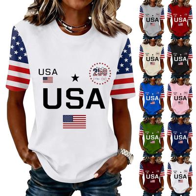 Women's Fashionable Casual Short Sleeve Print Round Neck Pullover Top