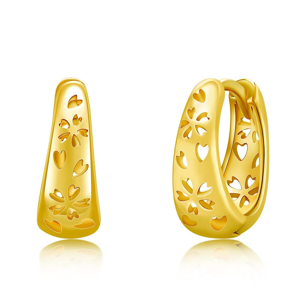 StoryMidir Cherry Blossom Flower Hoop Yellow Gold Japanese 925 Hypoallergenic To Catchless Sakura Watermark Ring Gifts for White Anniversaries