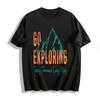 Go Exploring Mountain Print Casual Tee Breathable Daily Outdoor Top Pure Cotton T-shirt