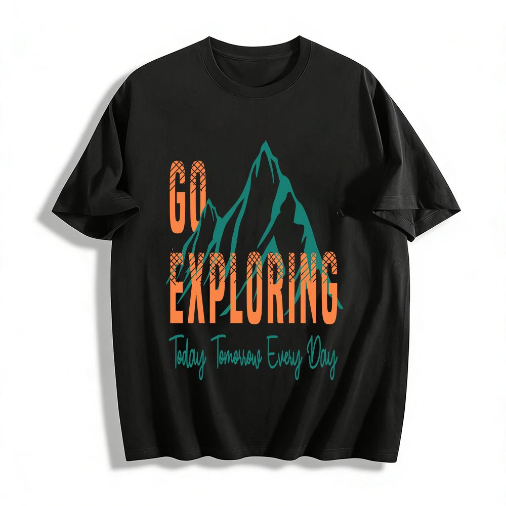 Go Exploring Mountain Print Casual Tee Breathable Daily Outdoor Top Pure cotton T-shirt XXS