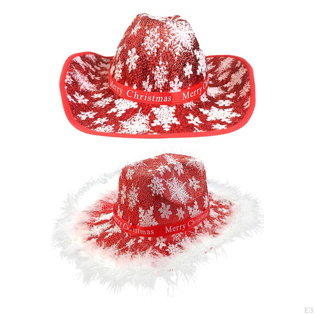 Cowboy Hat Snowflake Pattern Wide Brim Cowgirl for Christmas Halloween Party Fancy Dress Women