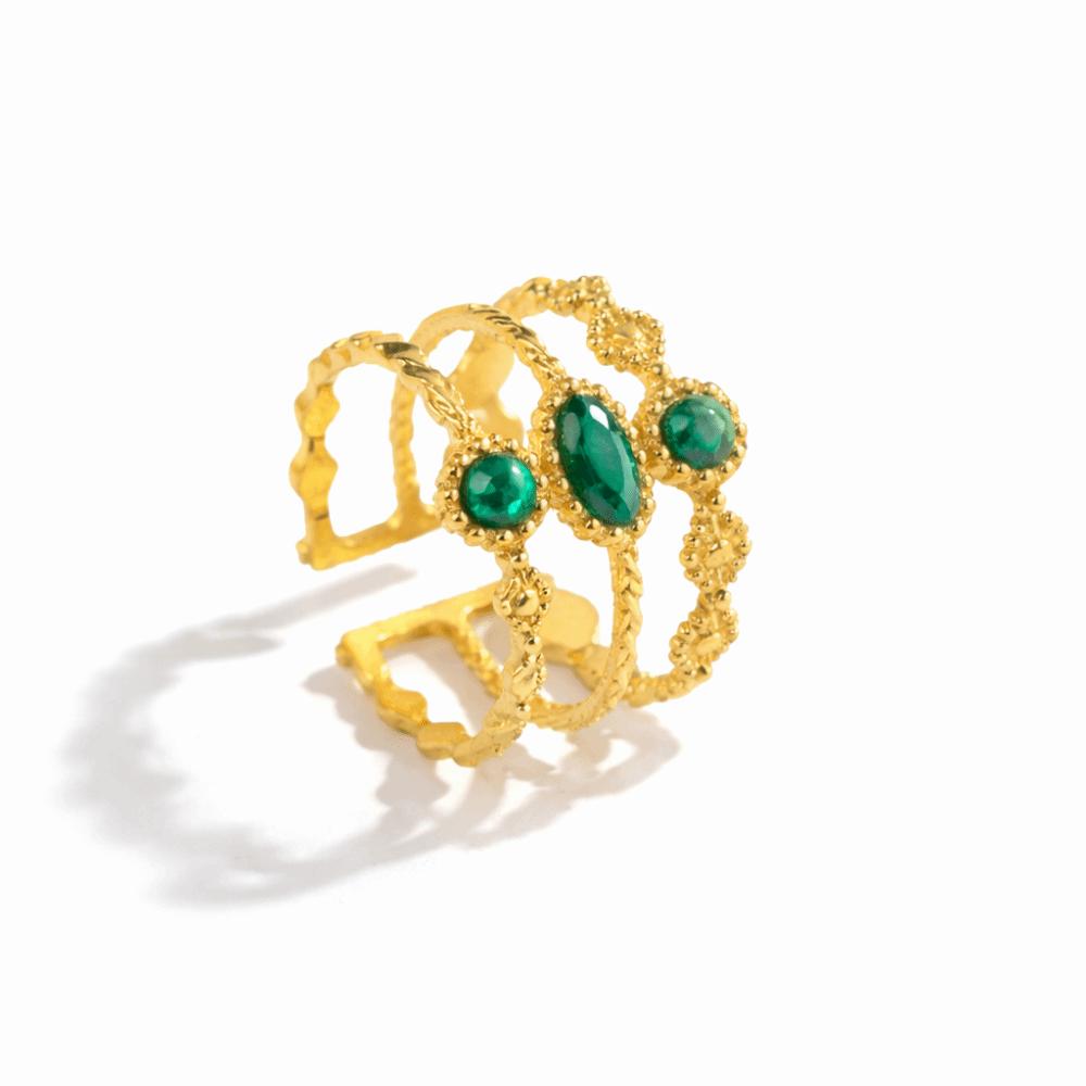 Classic Stainless Steel Ring Gold Stone Ring Fashion Hollowed Out Ring  for Men Women