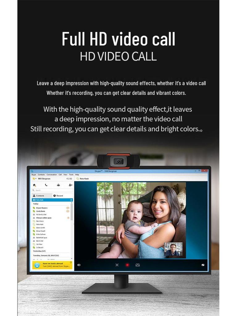 1080P HD USB Webcam with Built-in Microphone for Network Conferencing - Plug and Play