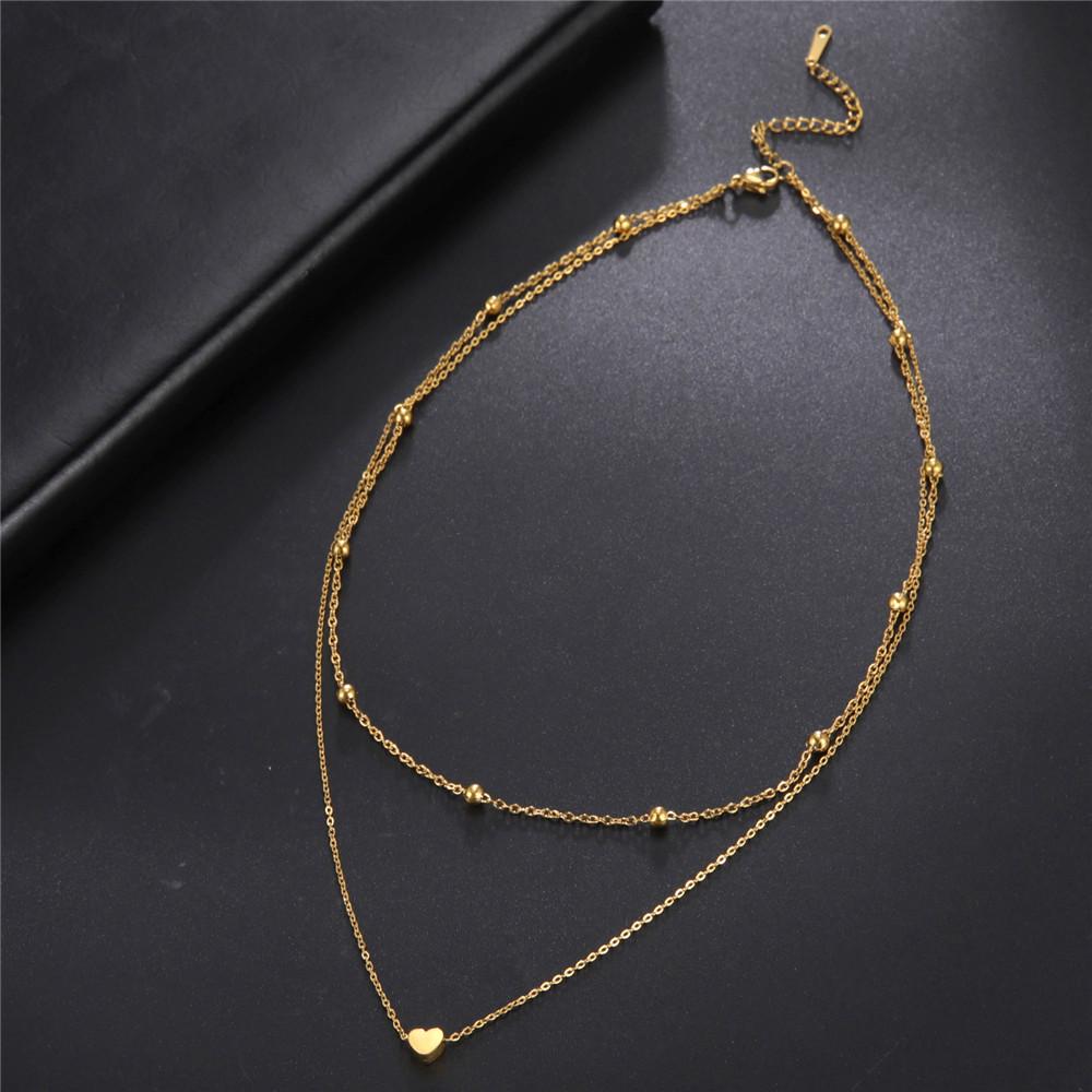 Xiaomi Skyrim Tiny Heart Choker Necklaces Stainless Steel Double Layered Beads Chain Necklace Women Aesthetic Jewelry Mother Day Gift