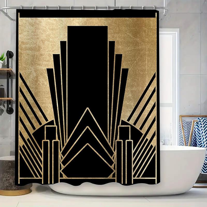 

Art Deco Shower Curtain Geometric Pattern Bathroom Decor Vintage Black Gold Maximalist Backdrop Washable Modern Home Textile W60H190(CM)-1 Pcs
