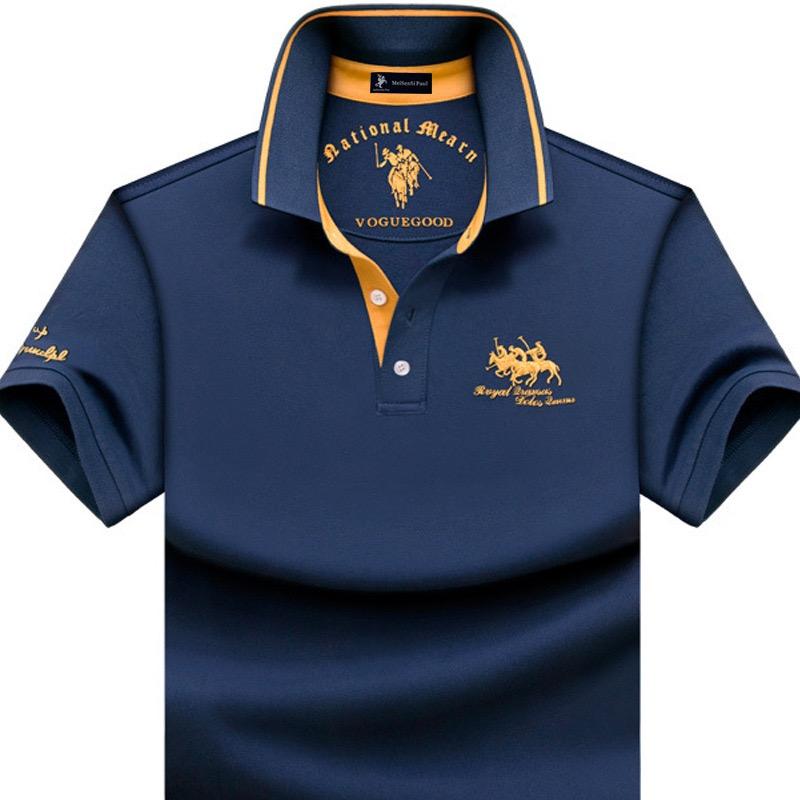 STORN Taglie Forti 5XL Cotone Manica Corta Business Casual T-shirt da Uomo Ricamo Uomo Tee