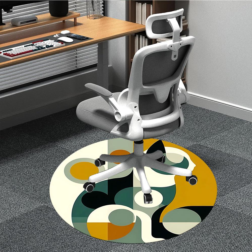 1pc Abstract Shapes Office Round Area Rug, Indoor Mat Suitable For Office, Under Office Chairs Bedroom Living Room Home Decor, Room Deco
