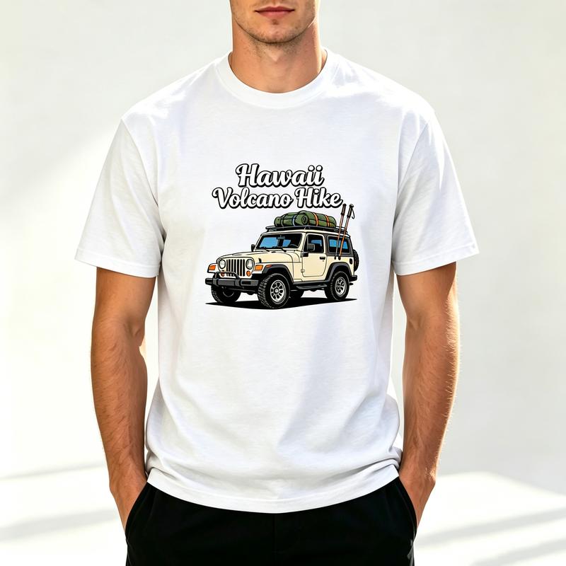 Hawaii Volcano Hike T Shirt Off Road Adventure Graphic Tee Retro Sunset Mountain Outdoor Cotton Short Sleeve for Unisex