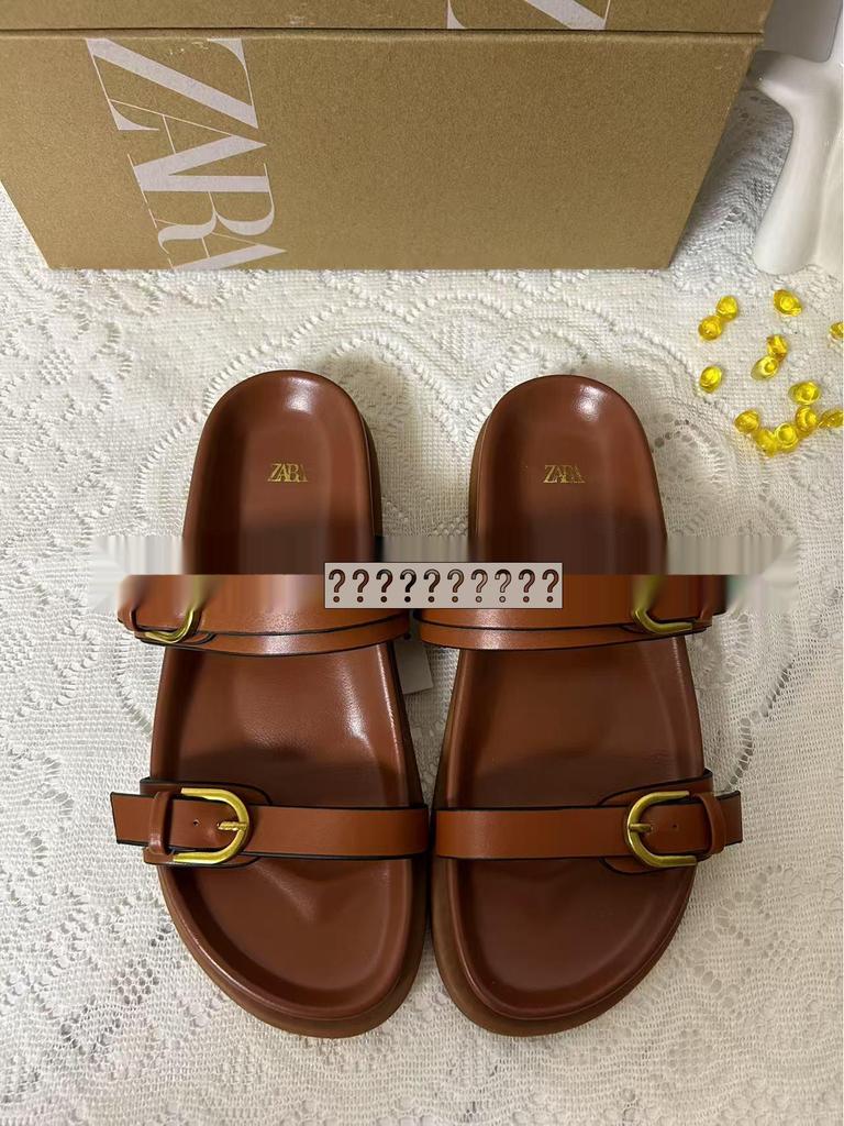 ZA2025 Women's Black One-Strap Backless Breathable Round Toe Flat Sandals