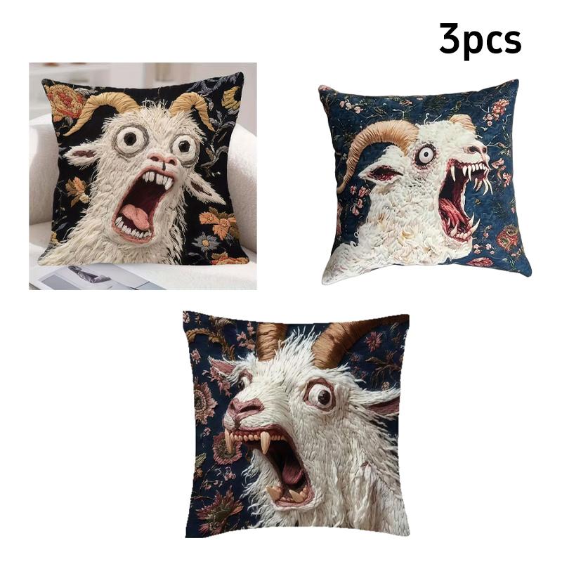Goat Screaming Sofa Cushion Pillowcase Sofa Living Room Decoration Imitation Embroidery Short Plush Pet Themed Home Decoration