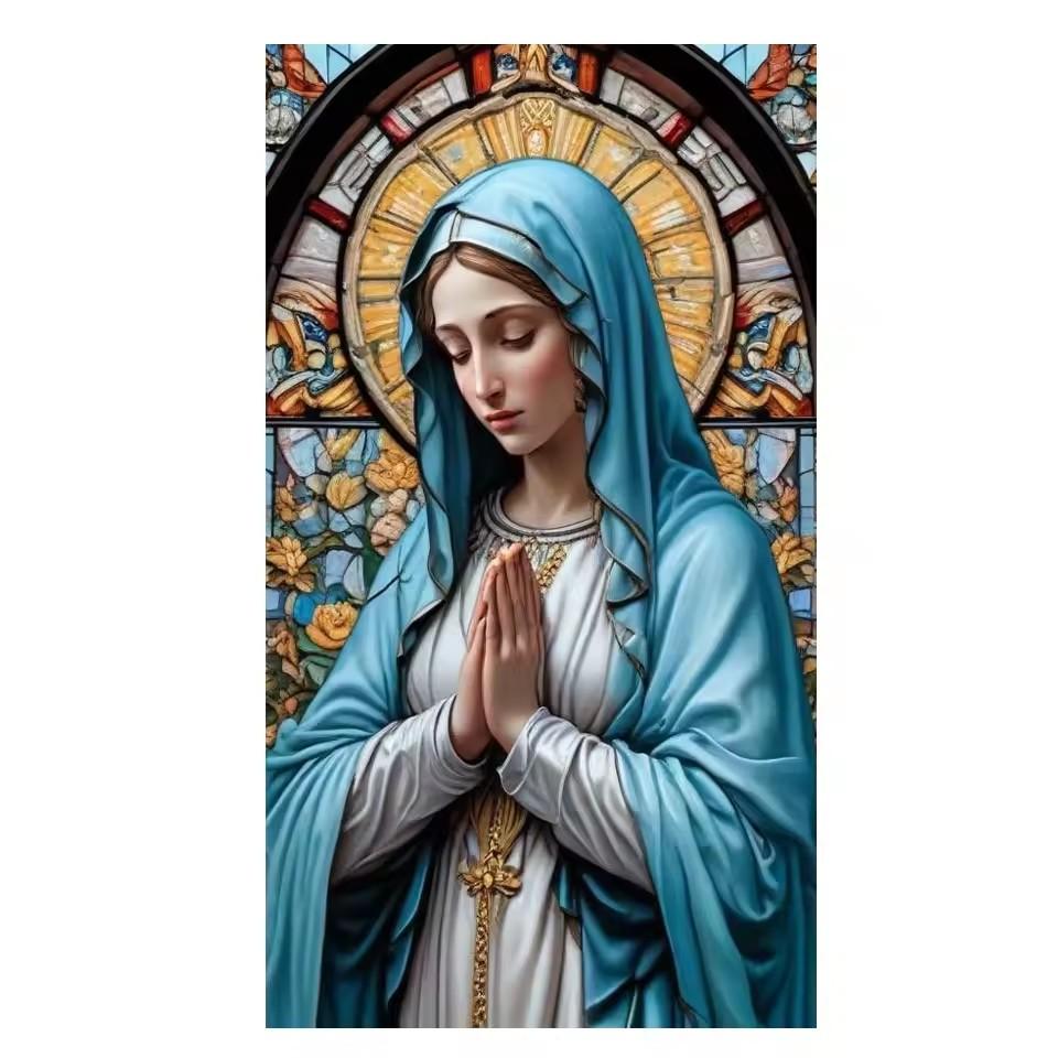 Full Square Round Diamond Painting Kit Religion Art Virgin Mary Praying Diamond Embroidery Handmade Mosaic Home Decoration