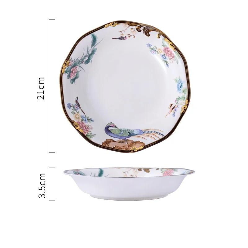 Light Luxury Ceramic Plate White Bird Blessing Style Western Dining Plate High End Tableware Set Salad Dishes Serving Tray