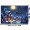 Santa Claus Sled Village Christmas Background with Moon  Snow  and Reindeer - Polyester  No Power Required