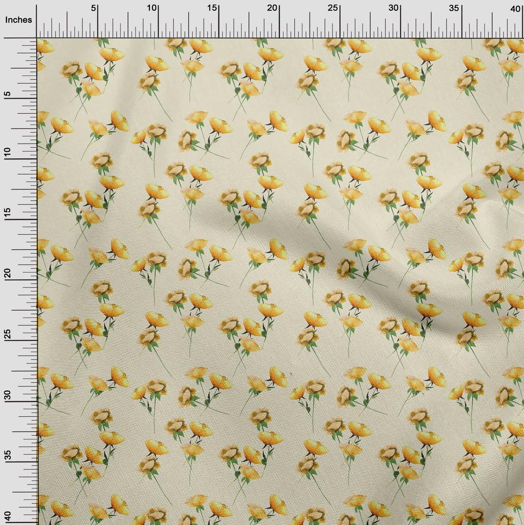 oneOone Cotton Flex Cream Fabric Flower & Leaves Watercolor Sewing Fabric By The Yard Print Diy Clothing Sewing 40 Inche
