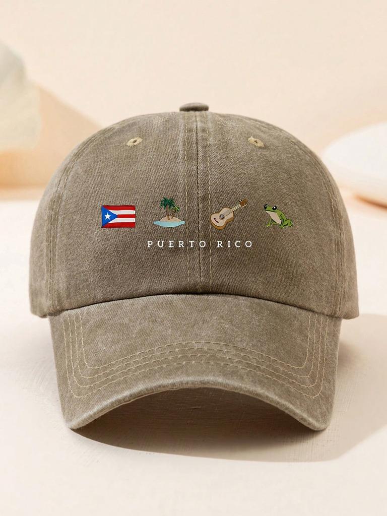 Womens Puerto Rico Style Graphic Print Baseball Cap Vintage Washed Distressed Baseball Hat Adjustable Outdoor Sun Protection
