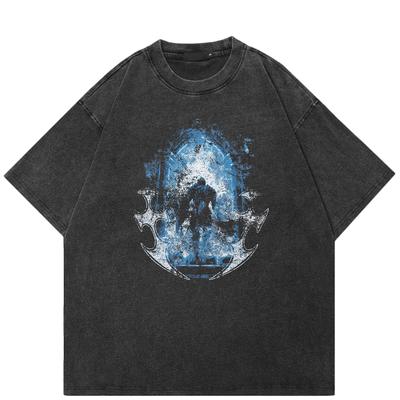 Streetwear Maglietta Grafica Tunnel del Tempo Entrambi i Lati Cotone Lavato Nero Maglietta Unisex Top T-shirt Estiva Maniche Corte