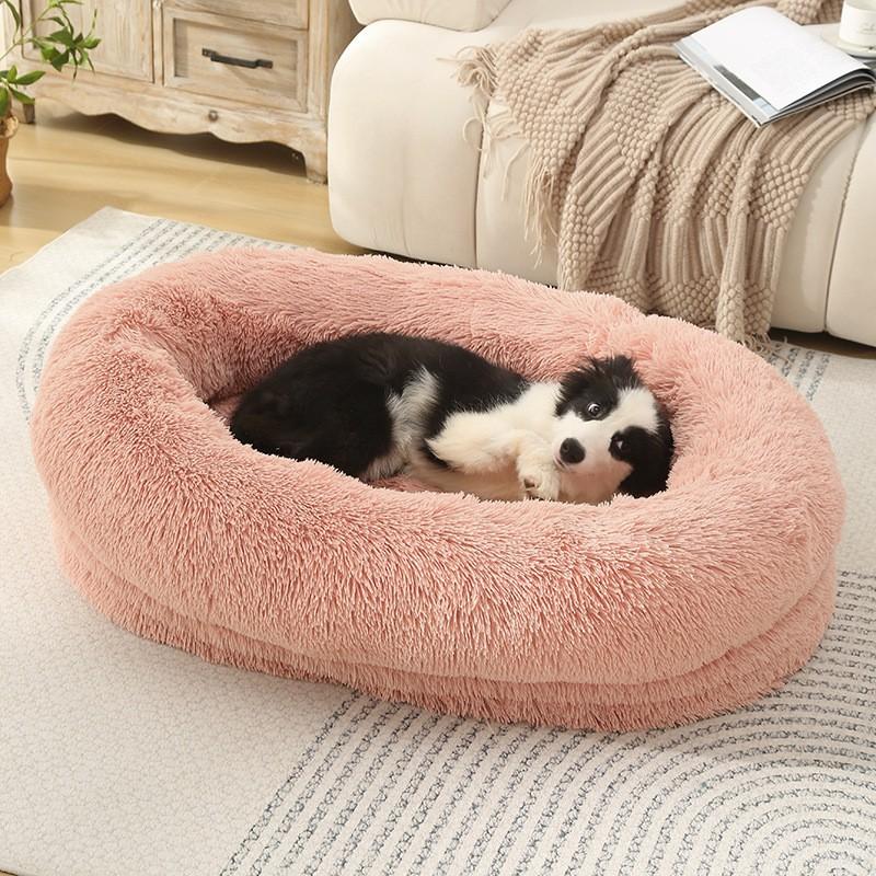 Plush Pet Bed Dogs Cats Winter Warm Soft Removable Washable Oval Kennel Mat Indoor Comfort Nest
