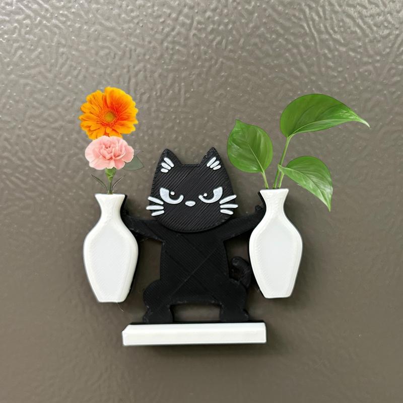 Cat Whisker Collector Double Vase Magnet Animal Shape Cute Magnetic Mini Vase Fridge Decoration for Kitchen Refrigerator Storage