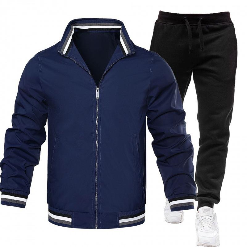 New Casual Trend Men s Jacket Spring and Autumn Sports Solid Color Men s Jacket Set S