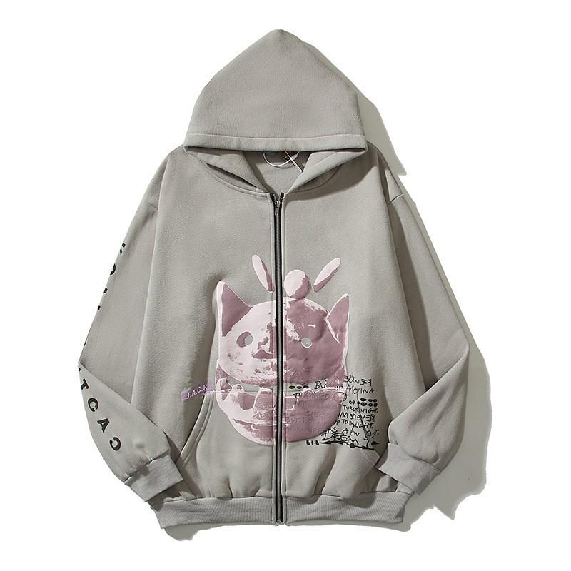 Skull 3D Print Zip-Up Hoodie Men Women Casual Hip Hop Loose Fit Sweatshirt