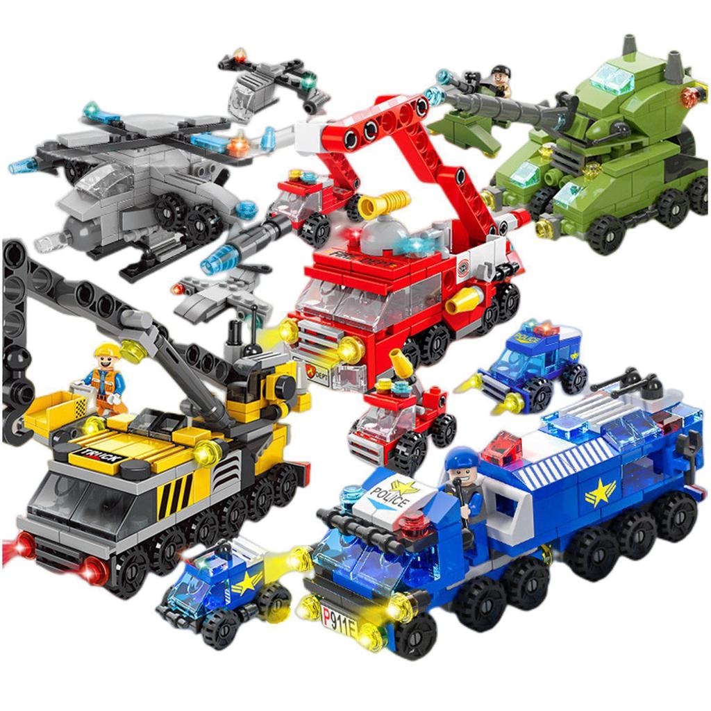 Compatible Building Blocks: Kids' Educational Street View Fire Truck & Engineering Vehicle Toys