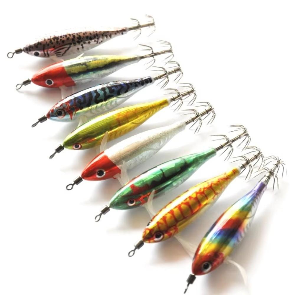 8pcs 6G Weight Fishing Lure Bait 8CM Cuttlefish Fishing Lure Wood Shrimp Bait For Squid Fishing