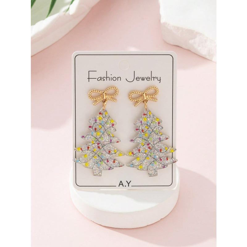 

1 Pair Christmas Glowing Colorful Lights Christmas Tree Design Fashion Jewelry Earrings, Perfect Gift for Holiday Parties one-size