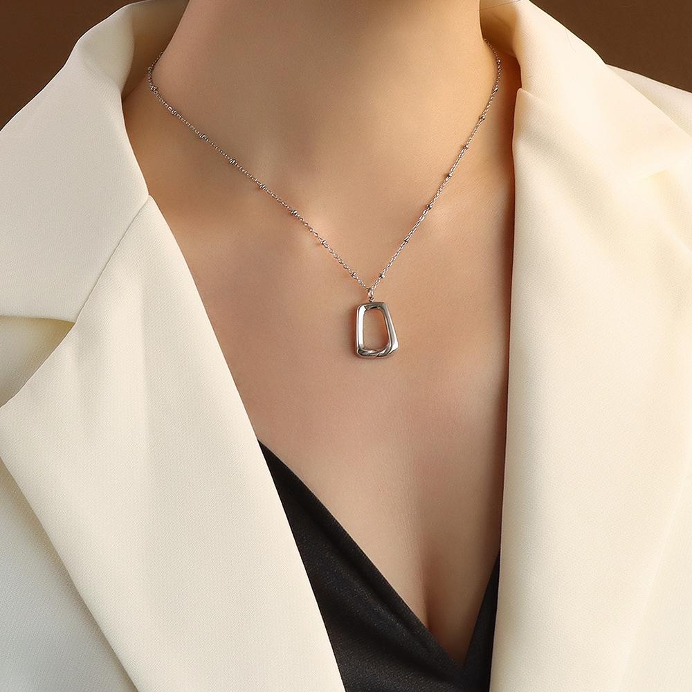 Marka French Geometric Square Necklace & Clavicle Chain Set with 18k Gold Titanium Steel Earrings Studs