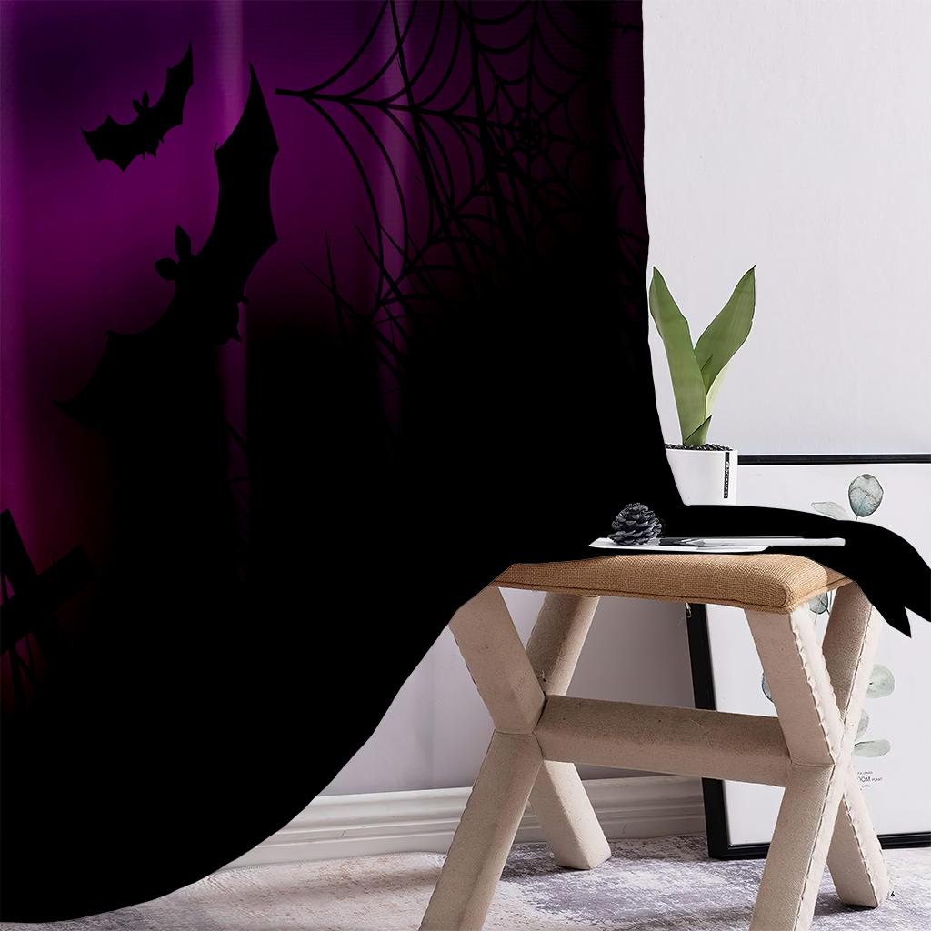Halloween Horror Atmosphere Decorative Curtains Gothic Style Castle Pumpkin Cartoon Print Curtains Holiday Party Decorative 2PCS