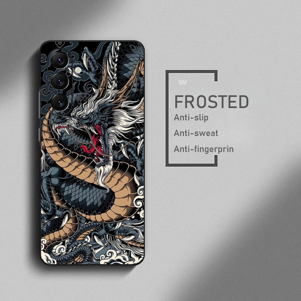 Japanese Dragon Popular Art Phone Case For Samsung Galaxy S26 S25 S24 S23 S22 S21 Plus Ultra Note20 Soft Black