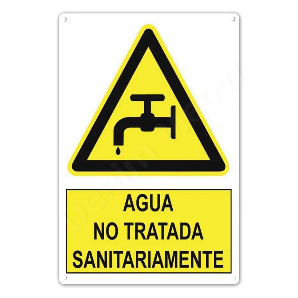 Spanish Warning Sign, Danger Metal Sign for Street, Yard, Bar, Workshop Decor, Yellow Waterproof Caution Signs, Outdoor Indoor