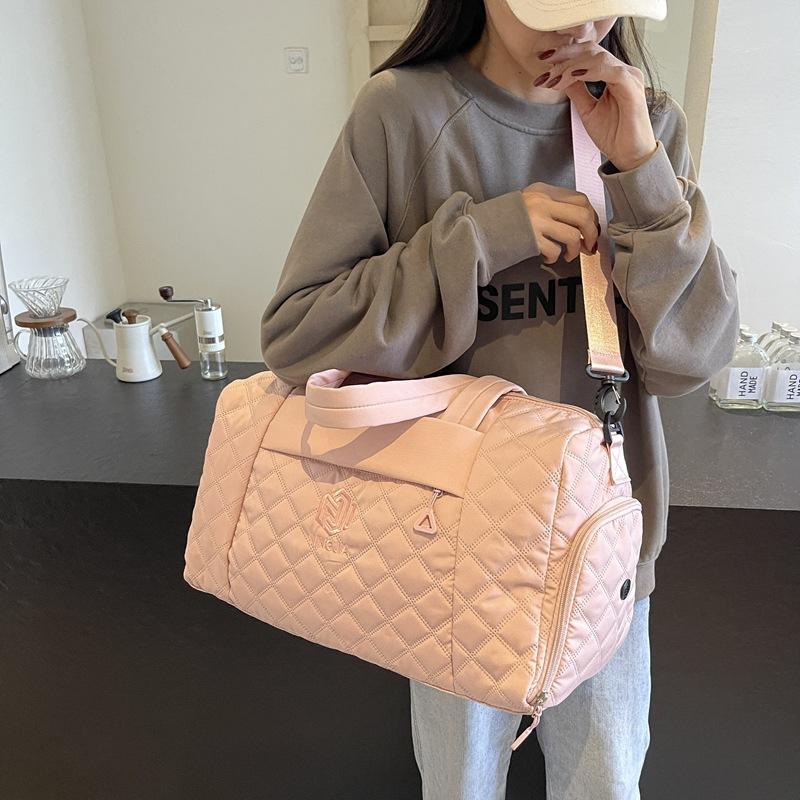 Borsa sportiva da tempo libero per fitness, separazione asciutto/bagnato, per brevi viaggi, in diamante, tinta unita, portatile, da viaggio, può essere agganciata al trolley