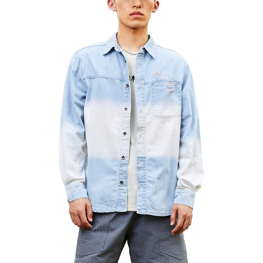 Li Ning Sakura Series Floral Logo Embroidered Gradient Single-Breasted Polo Denim Jacket Unisex Jacket Denim-Blue ASHS463-1