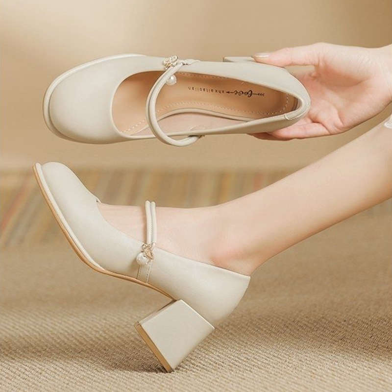 Mary Jane Shoes Women's New Spring and Summer Evening Breeze with Cheongsam Shoes Thick Heel Single Shoes High Heels Women
