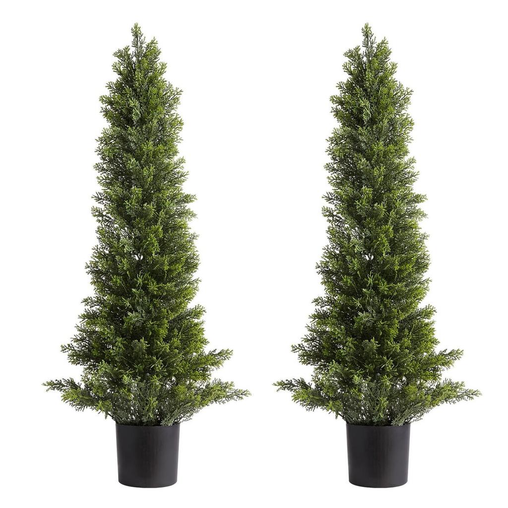 Artificial Topiary Cedar Trees, 2 Set 914mm Faux Pine Shrubs Plants, Fake Silk Tree Look Real, Easy Assembly for Decor Front Porch Outdoor Patio