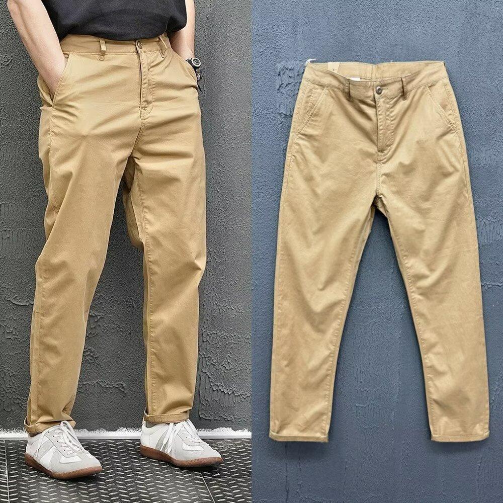 Pure cotton casual pants men's summer loose and versatile tooling pants simple solid color straight trousers men