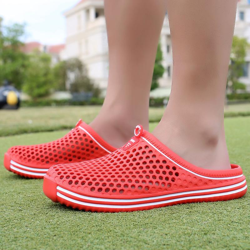 Summer couple breathable half slippers outdoor baotou hole sandals beach one-word casual cool slippers 41