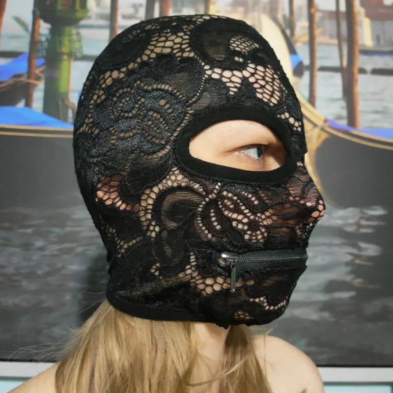 Lace Full Face Mask Adjustable Zipper Mouth Mask
